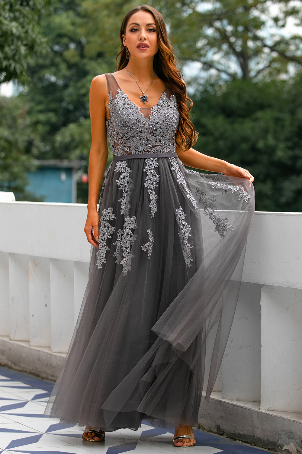 Appliques Long Prom Dress