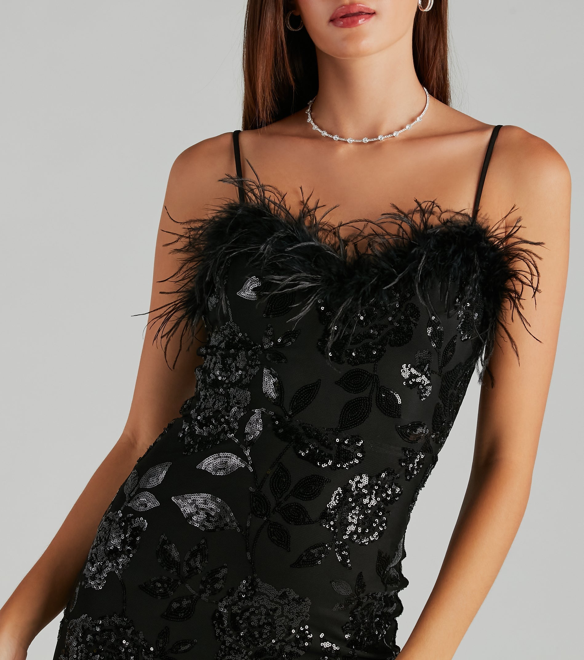 Sarahi Sequin Rose Marabou Mini Dress