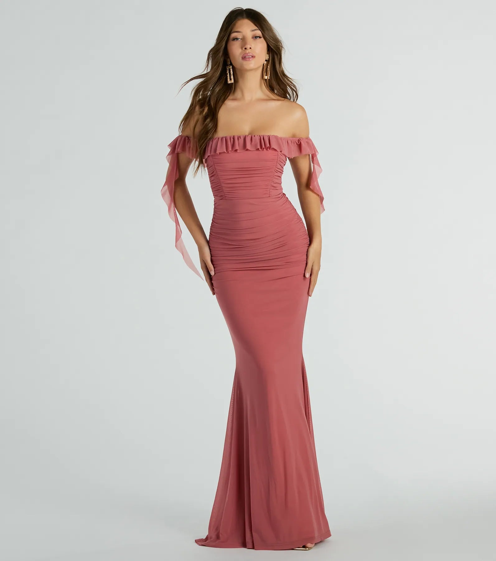 Deyna Formal Mesh Off-The-Shoulder Long Dress