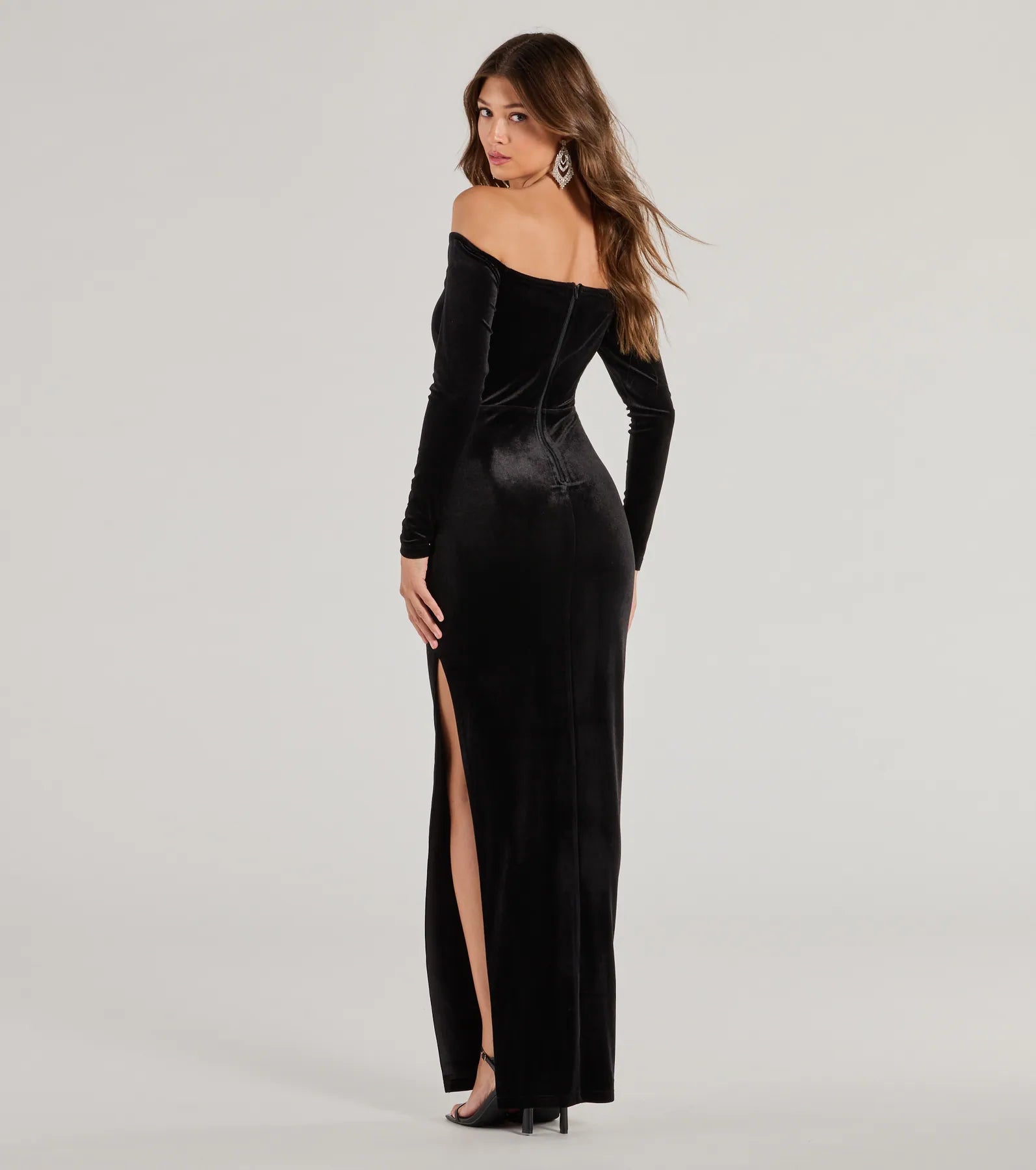 Rosalyn Velvet Off-The Shoulder Long Sleeve Formal Dress