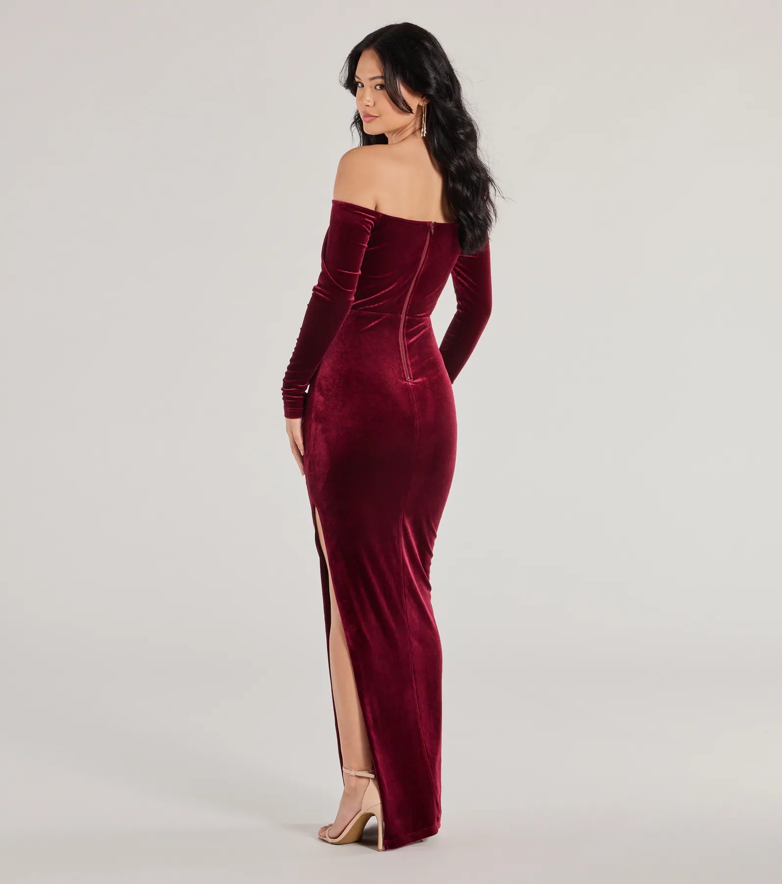 Rosalyn Velvet Off-The Shoulder Long Sleeve Formal Dress