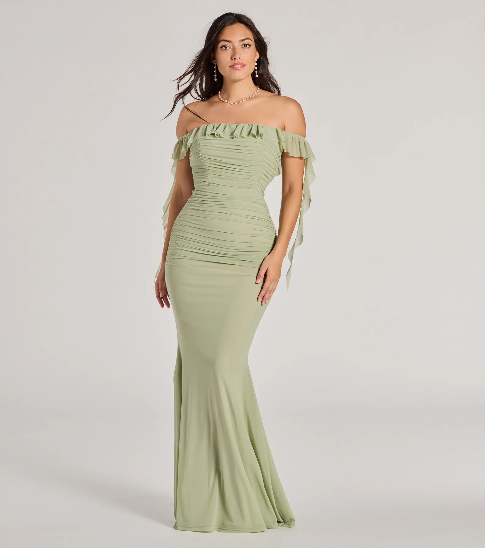 Deyna Formal Mesh Off-The-Shoulder Long Dress