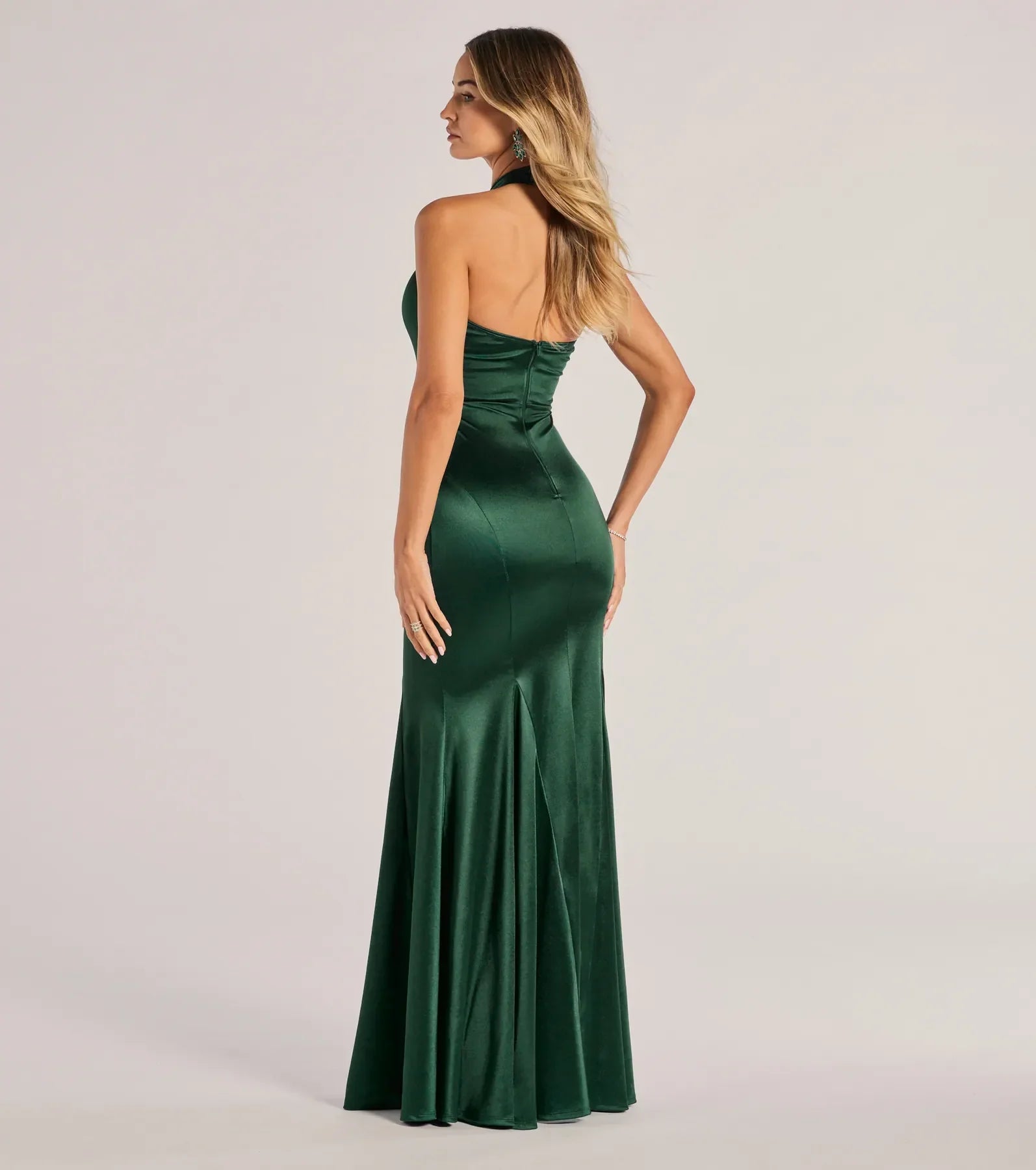 Hallie Satin Sleeveless Halter Mermaid Dress