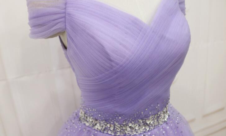 Lovely Light Purple Beaded Short Party Dress, Off Shoulder Homecoming Dress