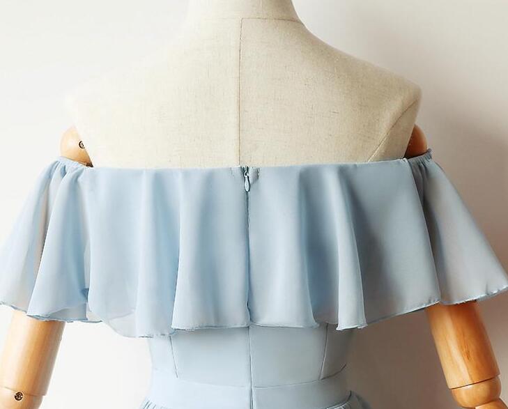 Simple Light Blue Off Shoulder Formal Dress , Short Party Dresses