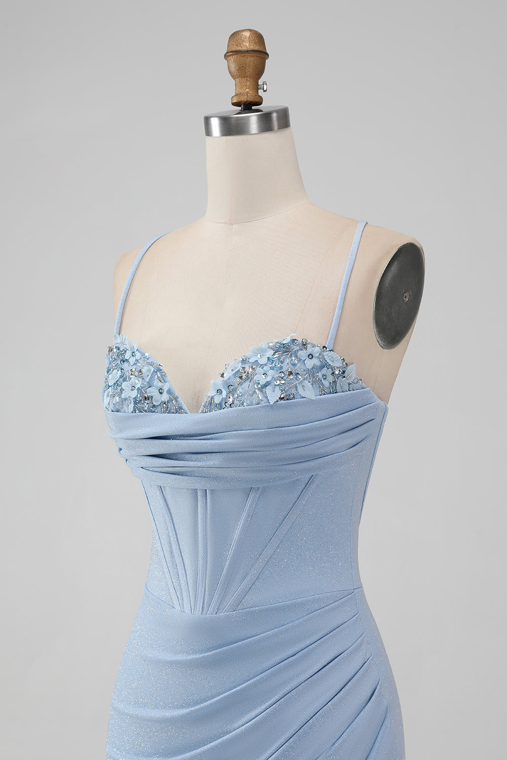 Light Blue Bodycon Corset Spaghetti Straps Short Homecoming Dress