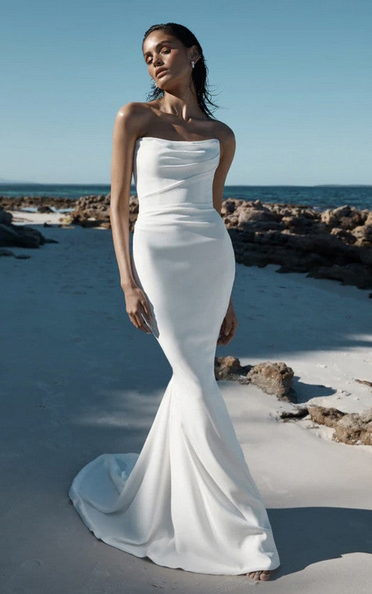 Lilia | Mermaid Satin Sleeveless Wedding Dress With Sweep Train