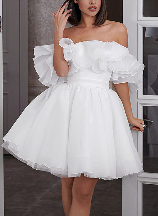 Zephyr | A-Line Off-The-Shoulder Sleeveless Short Mini Organza Wedding Dresses