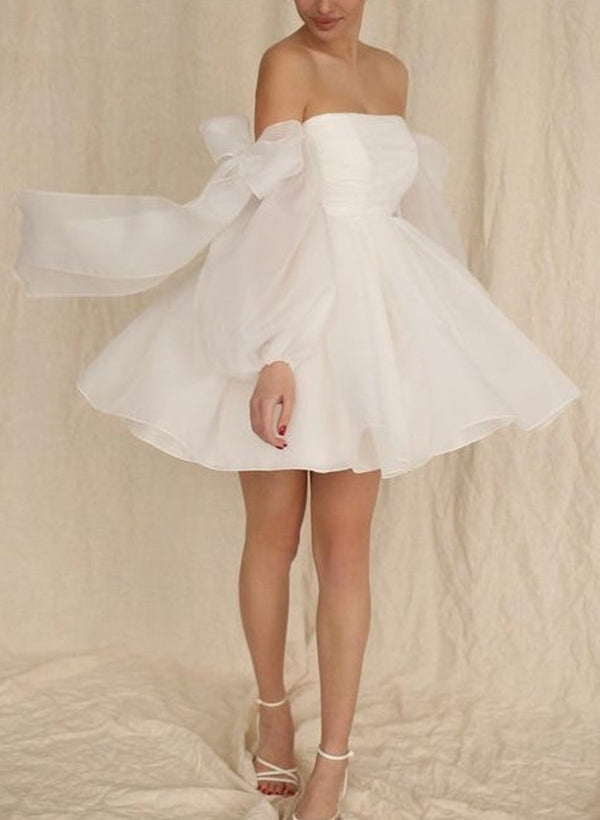 Ronnie | A-Line Puff Long Sleeves Short Wedding Dresses With Bows