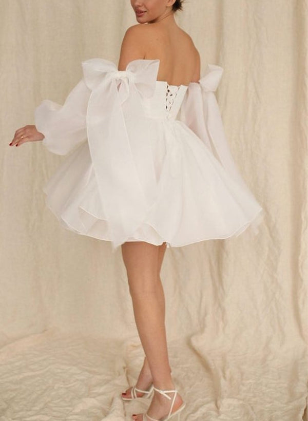 Ronnie | A-Line Puff Long Sleeves Short Wedding Dresses With Bows