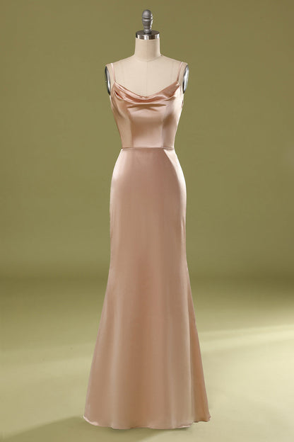 Dusty Pink Satin Prom Dress