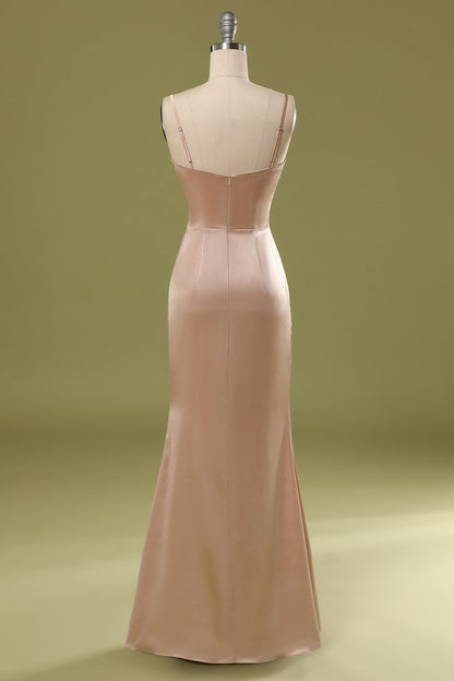 Dusty Pink Satin Prom Dress