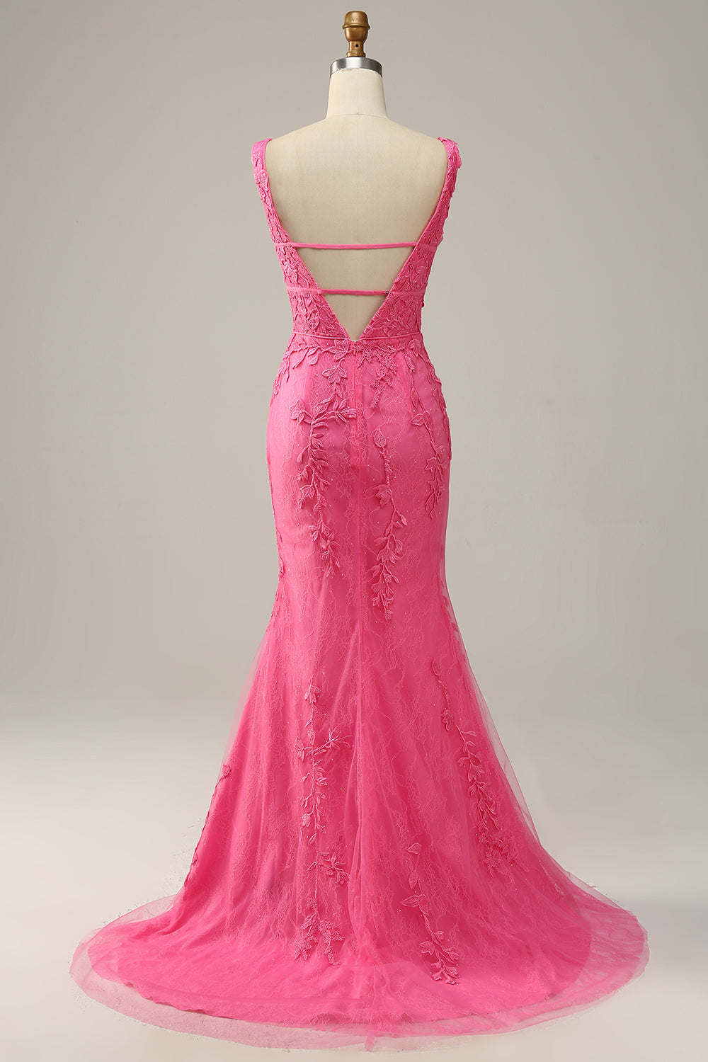 Mermaid Pink Deep V Neck Long Prom Dress with Appliques