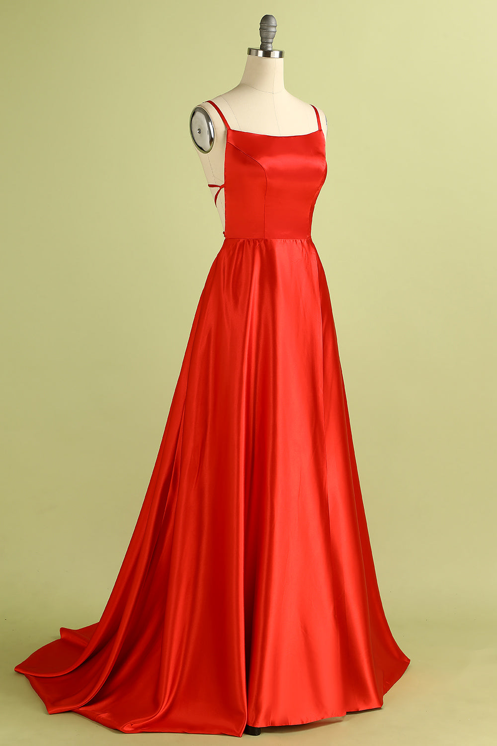 Red Backless Satin Prom Bridesmaid Dress