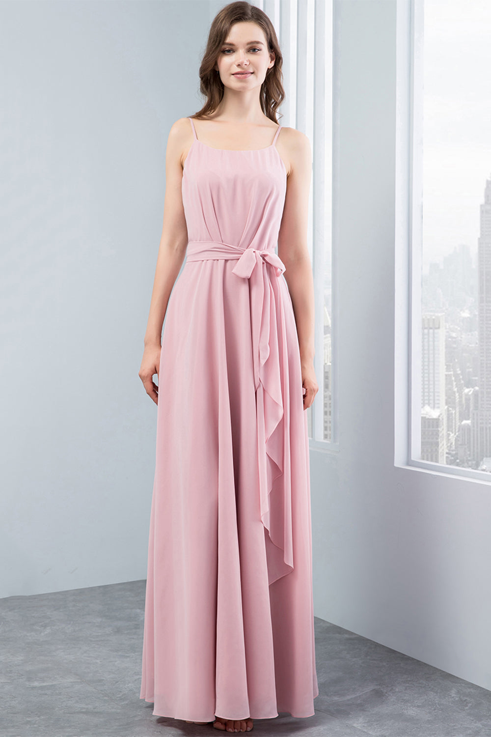 Blush Bridesmaid Dress with Bowknot