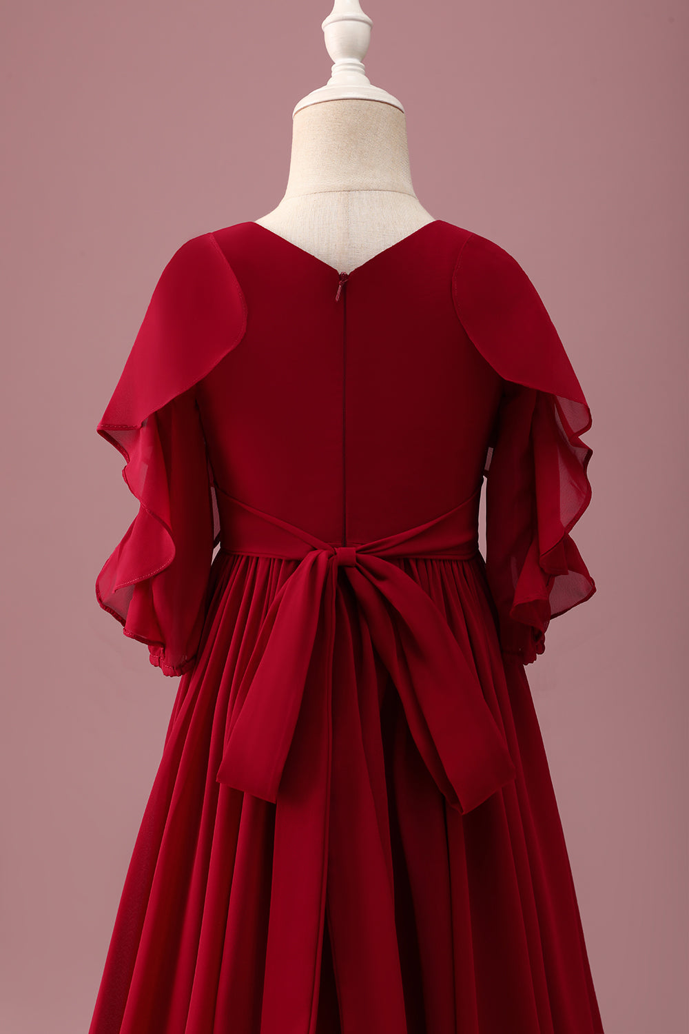 Burgundy A-Line Junior Bridesmaid Dress with Ruffles