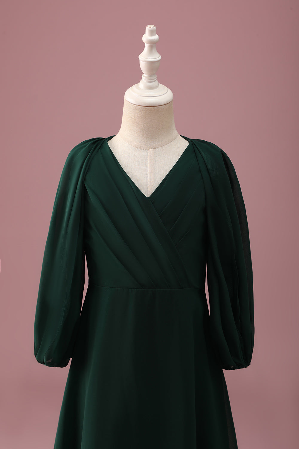 Dark Green A-Line Junior Bridesmaid Dress with Long Sleeves