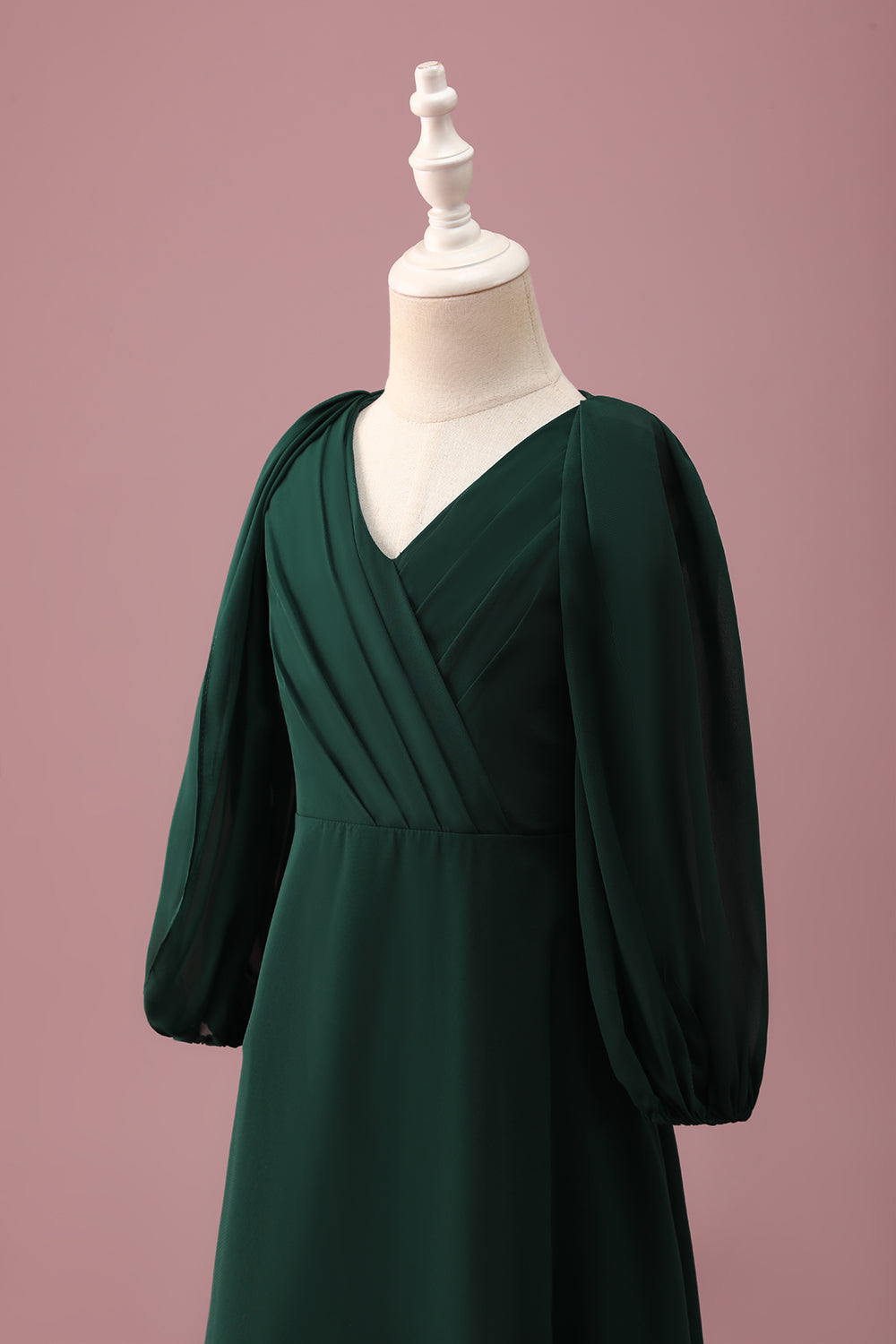 Dark Green A-Line Junior Bridesmaid Dress with Long Sleeves