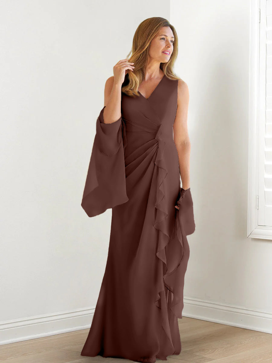 Sheath/Column V-Neck Sleeveless Mother of the Bride Dresses with Wraps