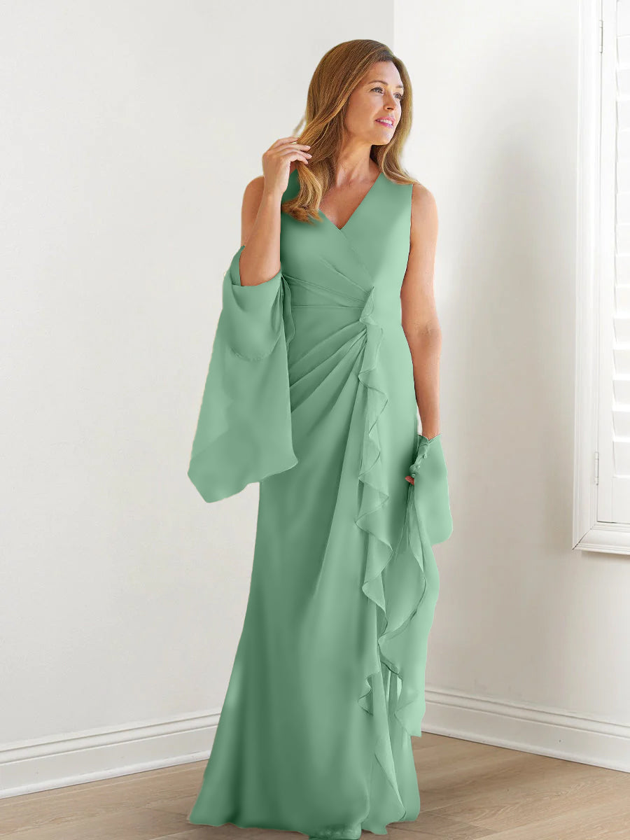 Sheath/Column V-Neck Sleeveless Mother of the Bride Dresses with Wraps