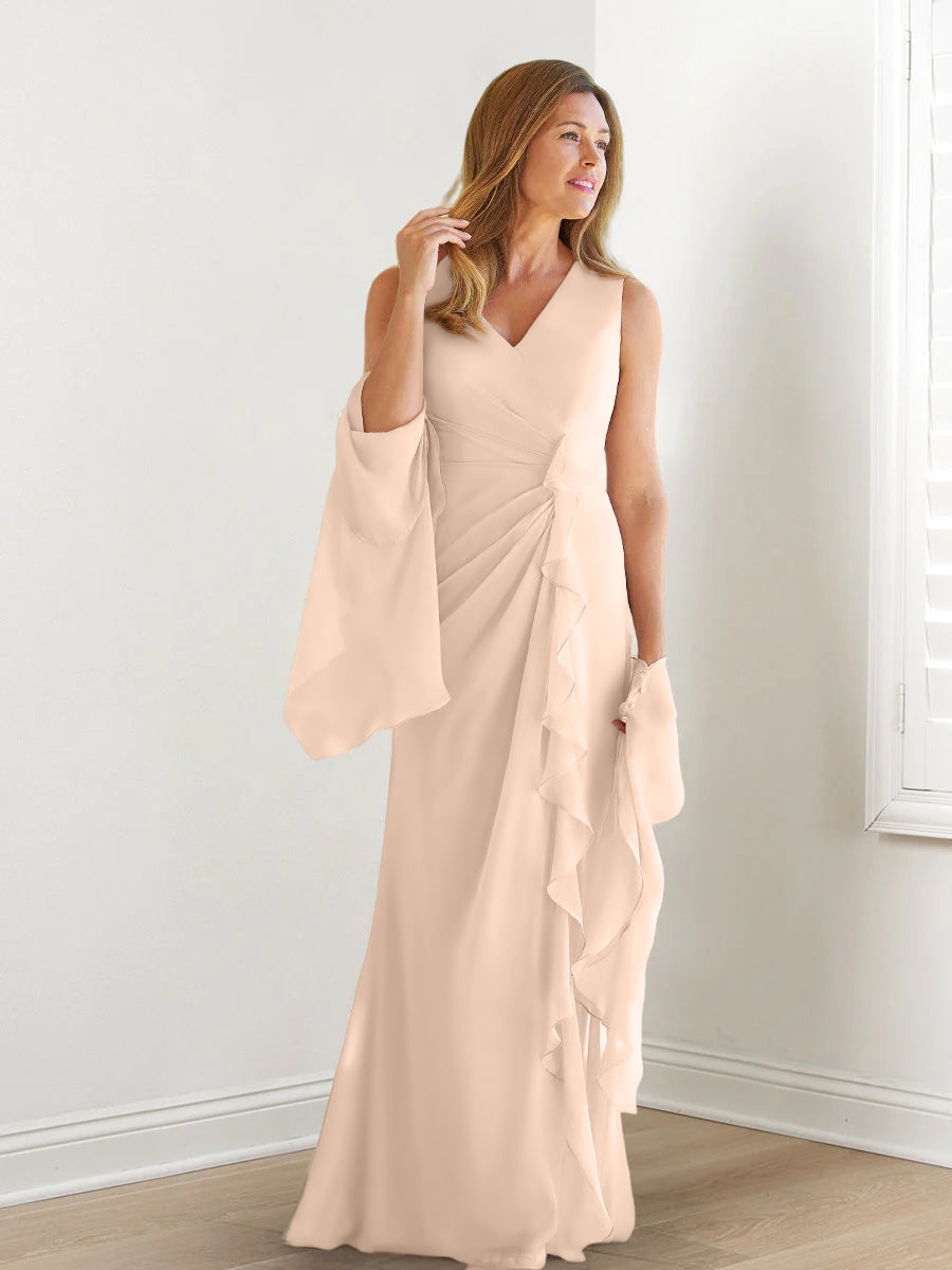 Sheath/Column V-Neck Sleeveless Mother of the Bride Dresses with Wraps