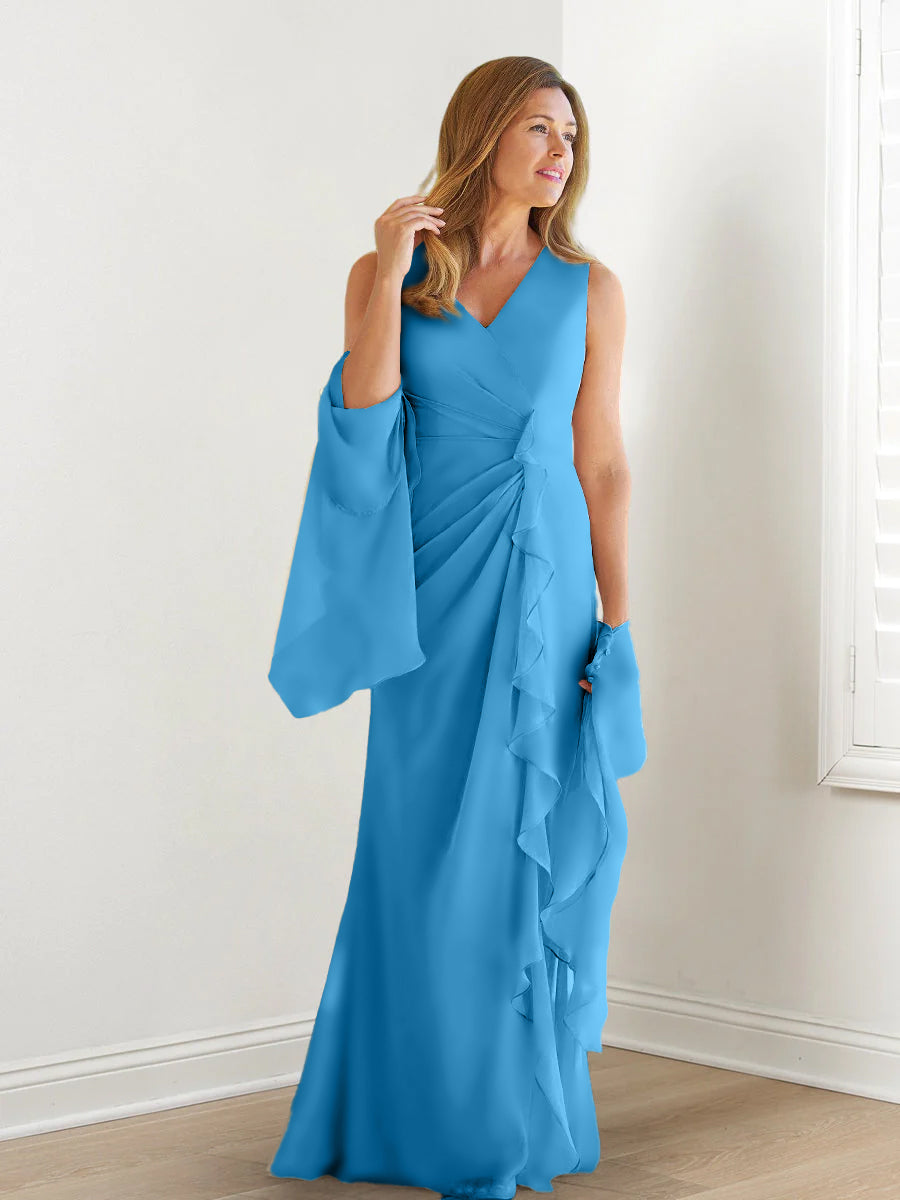 Sheath/Column V-Neck Sleeveless Mother of the Bride Dresses with Wraps