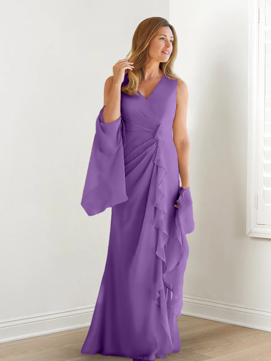 Sheath/Column V-Neck Sleeveless Mother of the Bride Dresses with Wraps