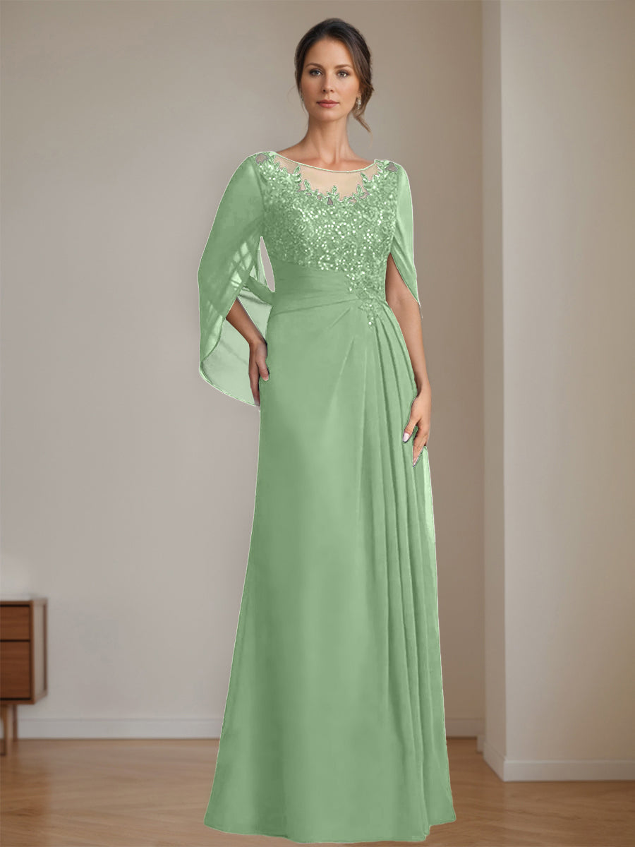 A-Line/Princess Scoop Floor-Length Mother of the Bride Dresses with Pleated & Sequins