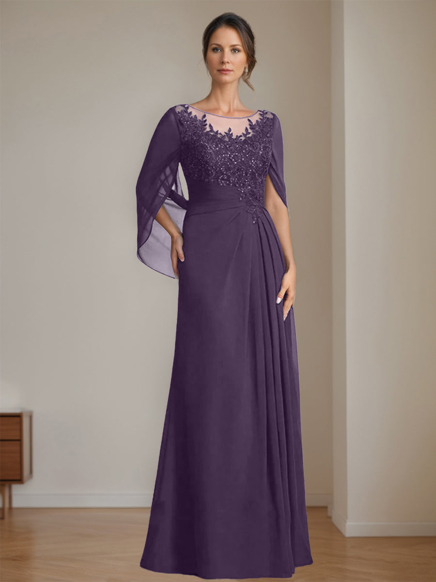 A-Line/Princess Scoop Floor-Length Mother of the Bride Dresses with Pleated & Sequins