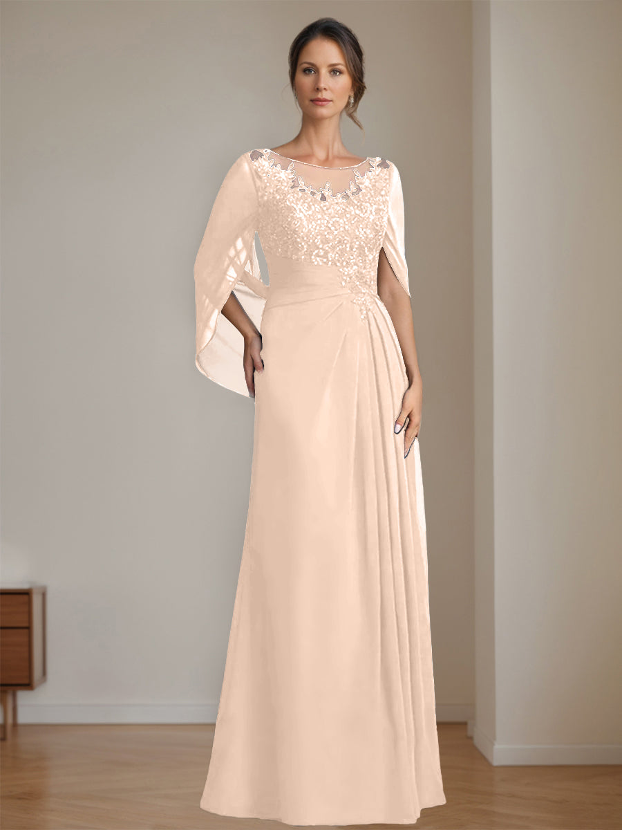 A-Line/Princess Scoop Floor-Length Mother of the Bride Dresses with Pleated & Sequins