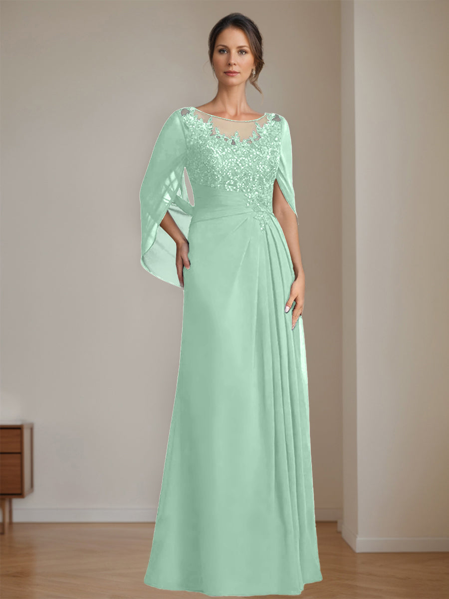 A-Line/Princess Scoop Floor-Length Mother of the Bride Dresses with Pleated & Sequins