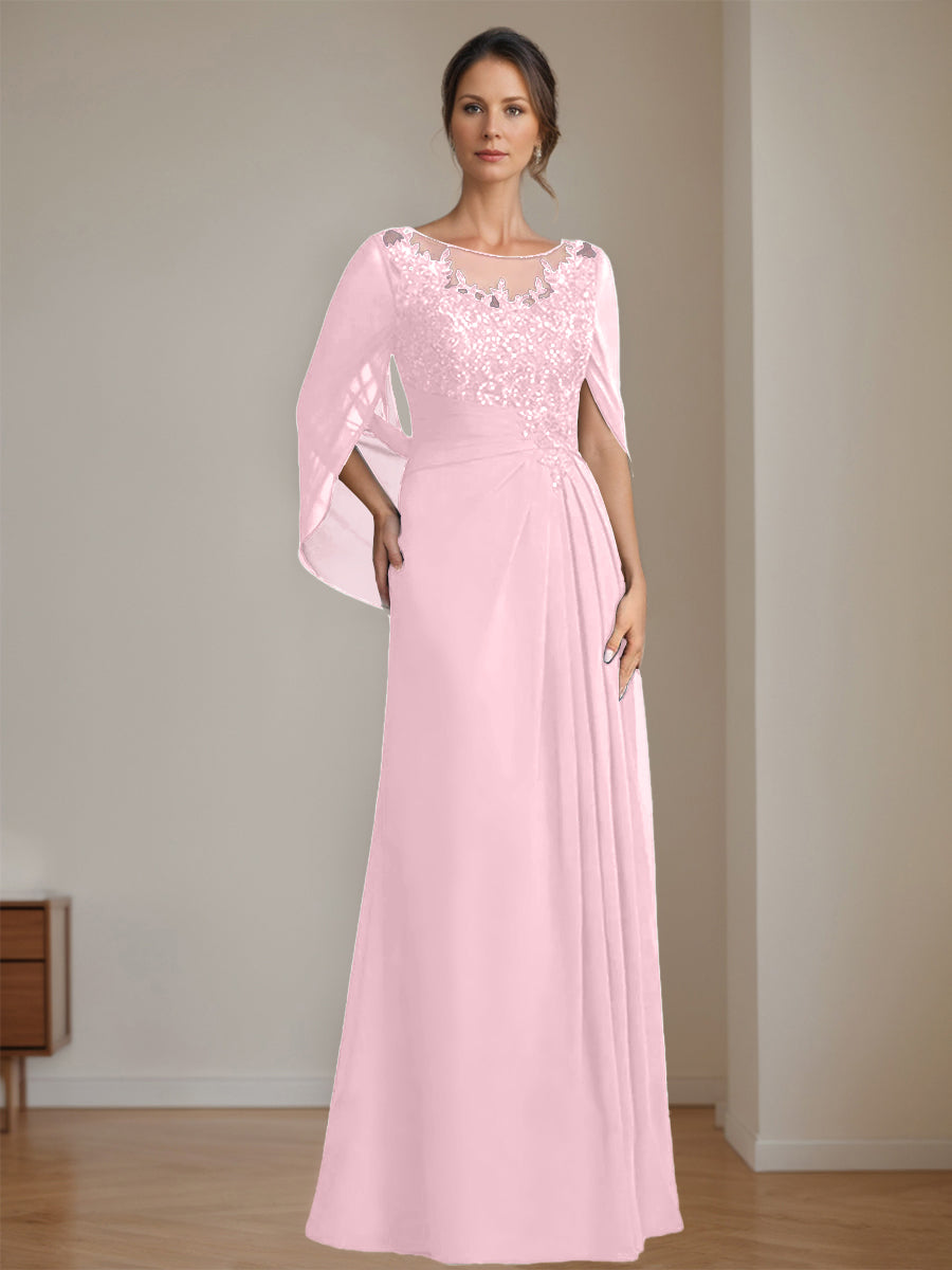 A-Line/Princess Scoop Floor-Length Mother of the Bride Dresses with Pleated & Sequins