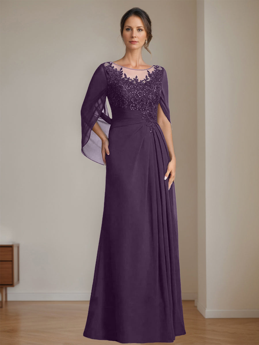 A-Line/Princess Scoop Floor-Length Mother of the Bride Dresses with Pleated & Sequins