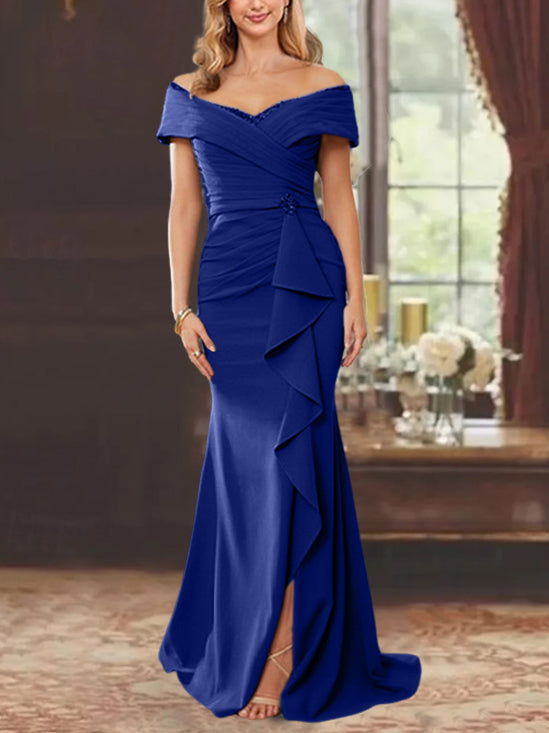 Sheath/Column Off-the-Shoulder Sleeveless Floor-Length Mother of the Bride Dresses With Ruffles