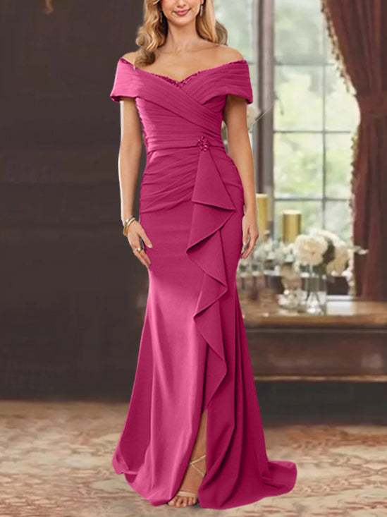 Sheath/Column Off-the-Shoulder Sleeveless Floor-Length Mother of the Bride Dresses With Ruffles