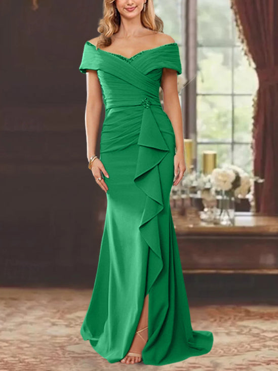 Sheath/Column Off-the-Shoulder Sleeveless Floor-Length Mother of the Bride Dresses With Ruffles