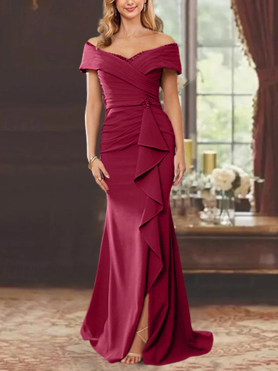 Sheath/Column Off-the-Shoulder Sleeveless Floor-Length Mother of the Bride Dresses With Ruffles