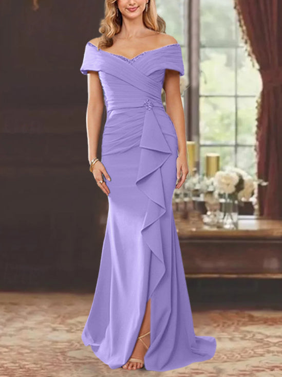 Sheath/Column Off-the-Shoulder Sleeveless Floor-Length Mother of the Bride Dresses With Ruffles