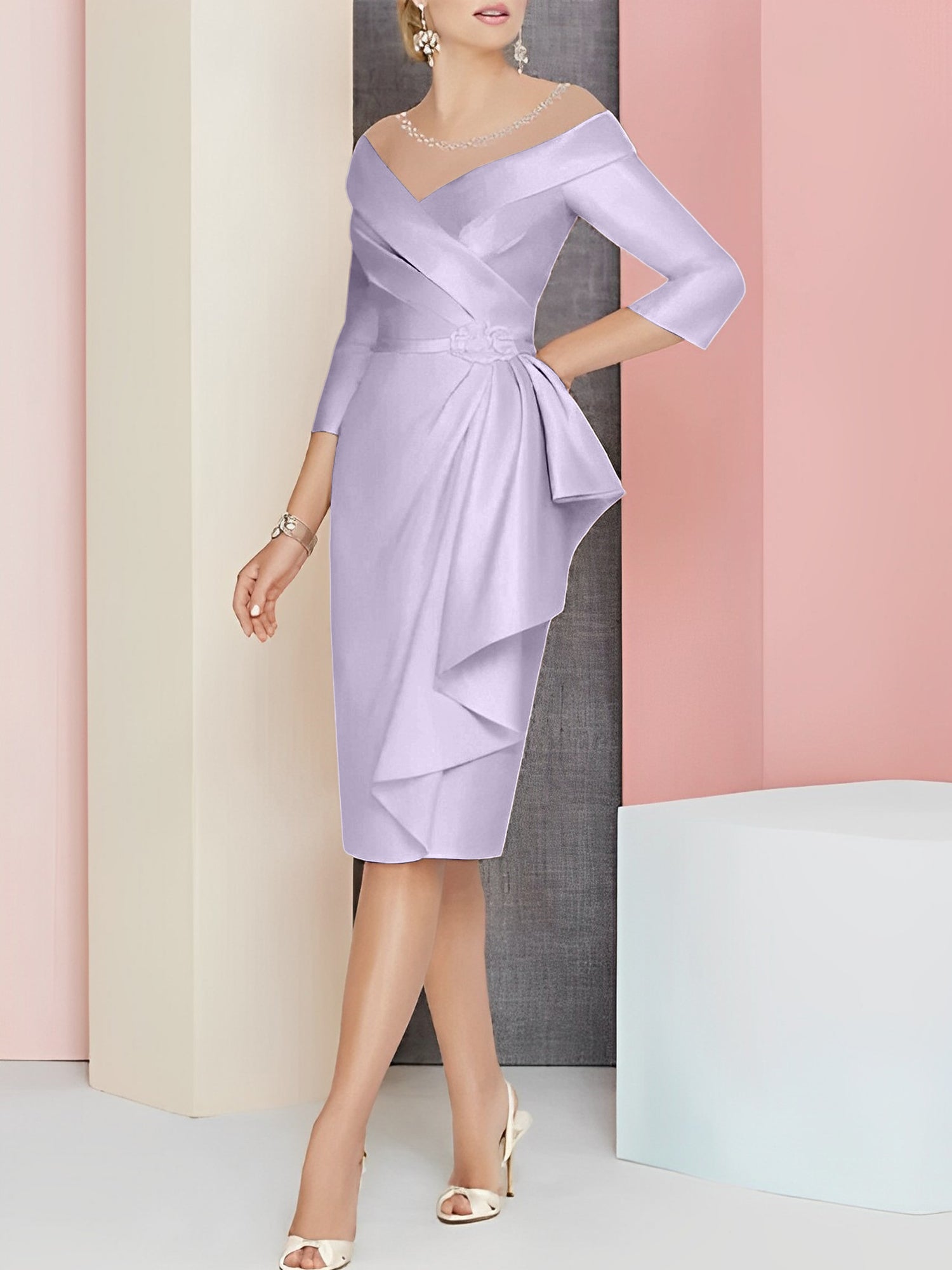 Sheath/Column V-Neck Knee-Length Mother of the Bride Dresses