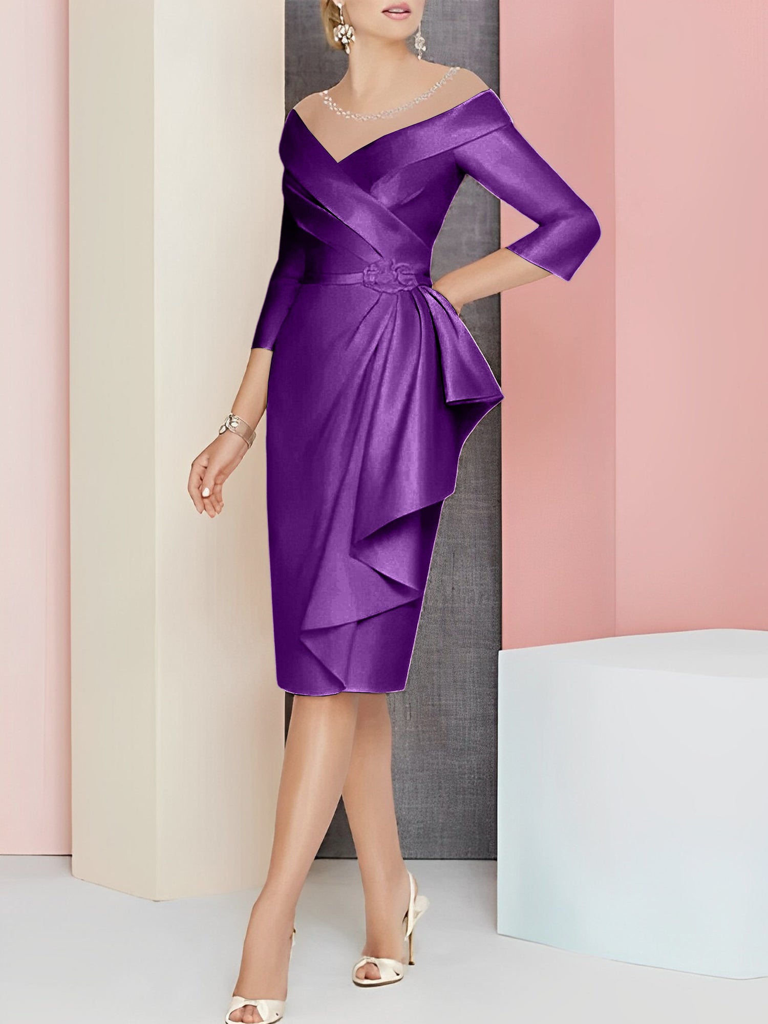 Sheath/Column V-Neck Knee-Length Mother of the Bride Dresses