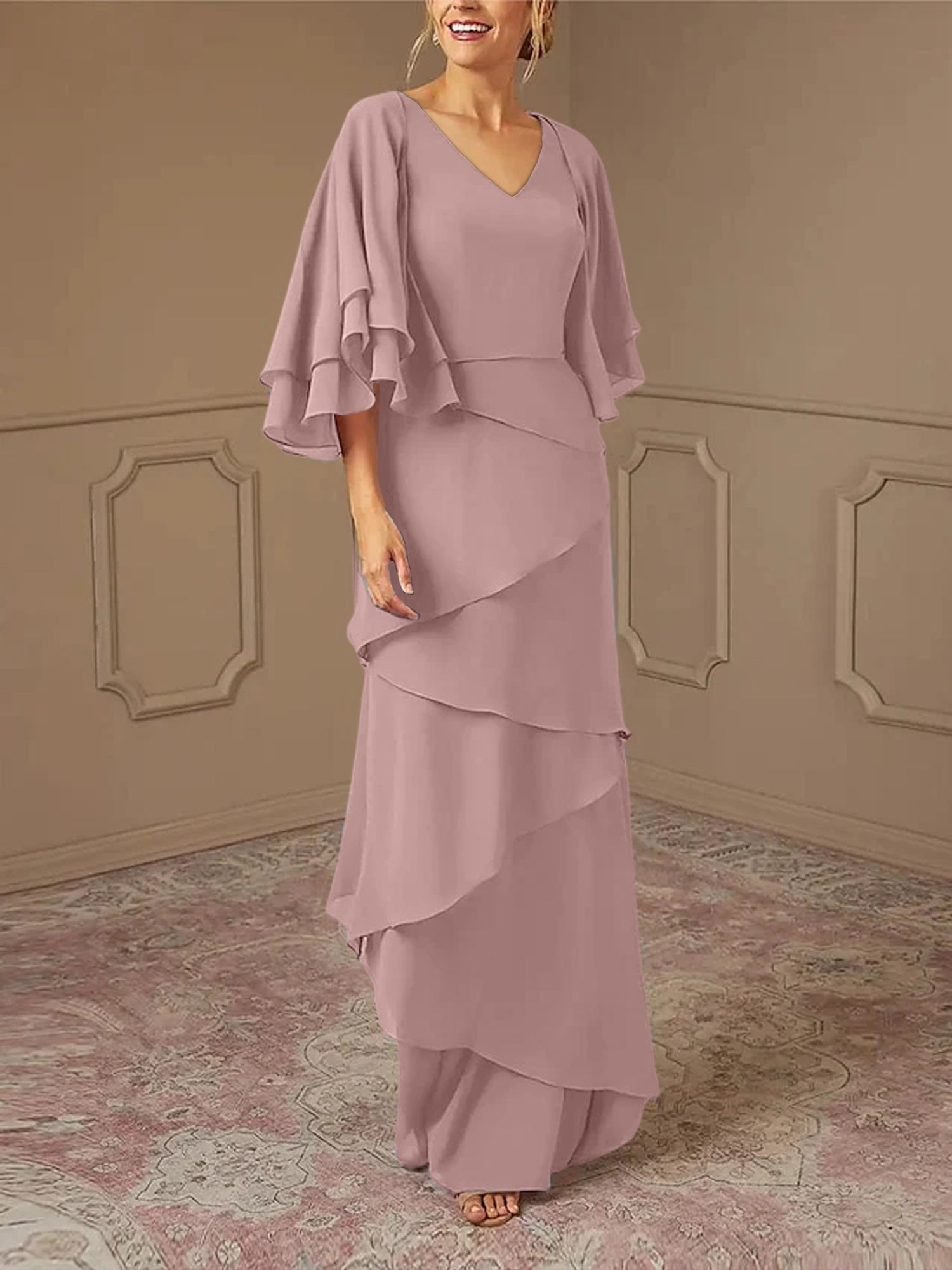 Sheath/Column V-Neck Mother of the Bride Dresses with Jacket