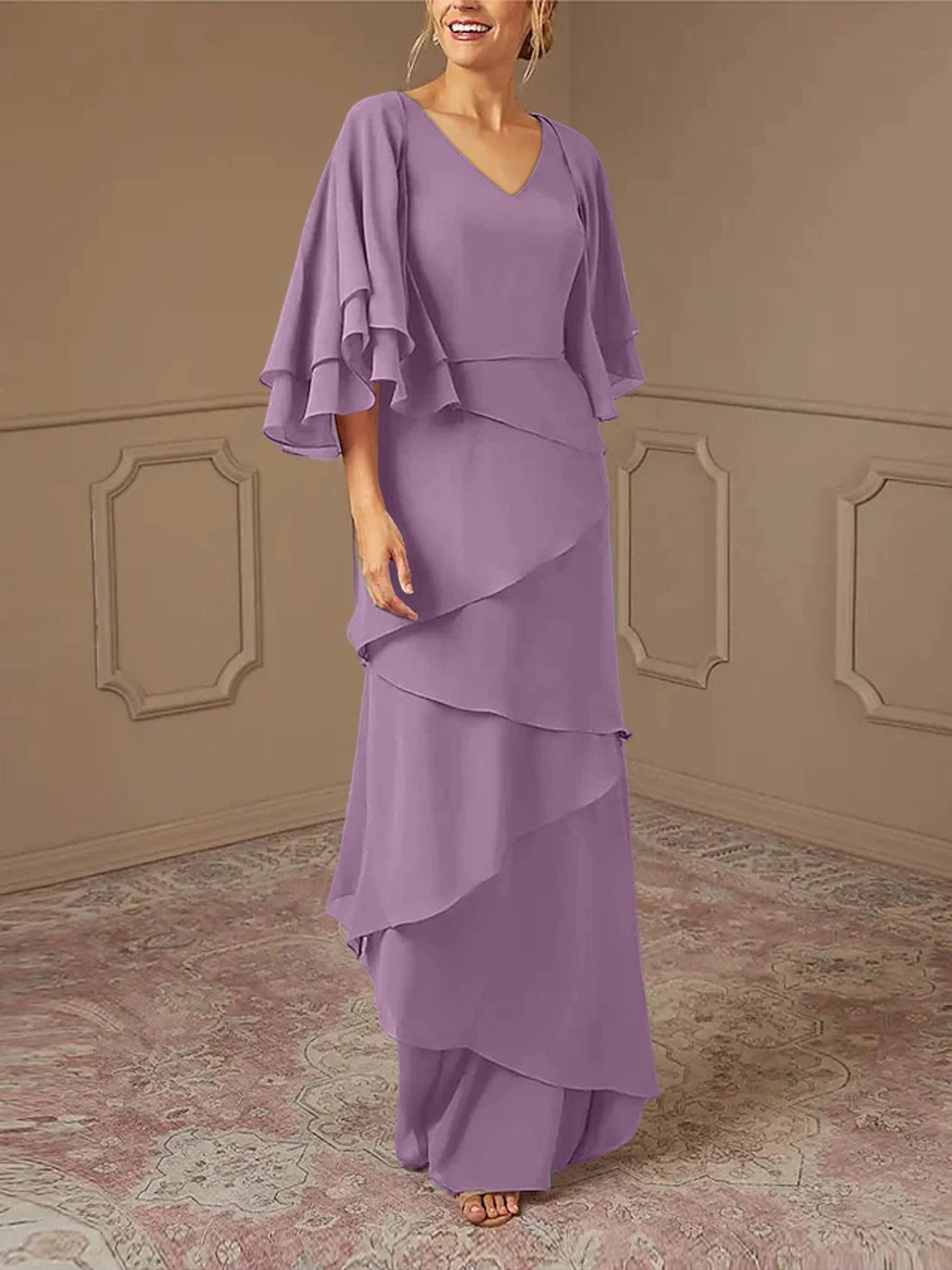 Sheath/Column V-Neck Mother of the Bride Dresses with Jacket