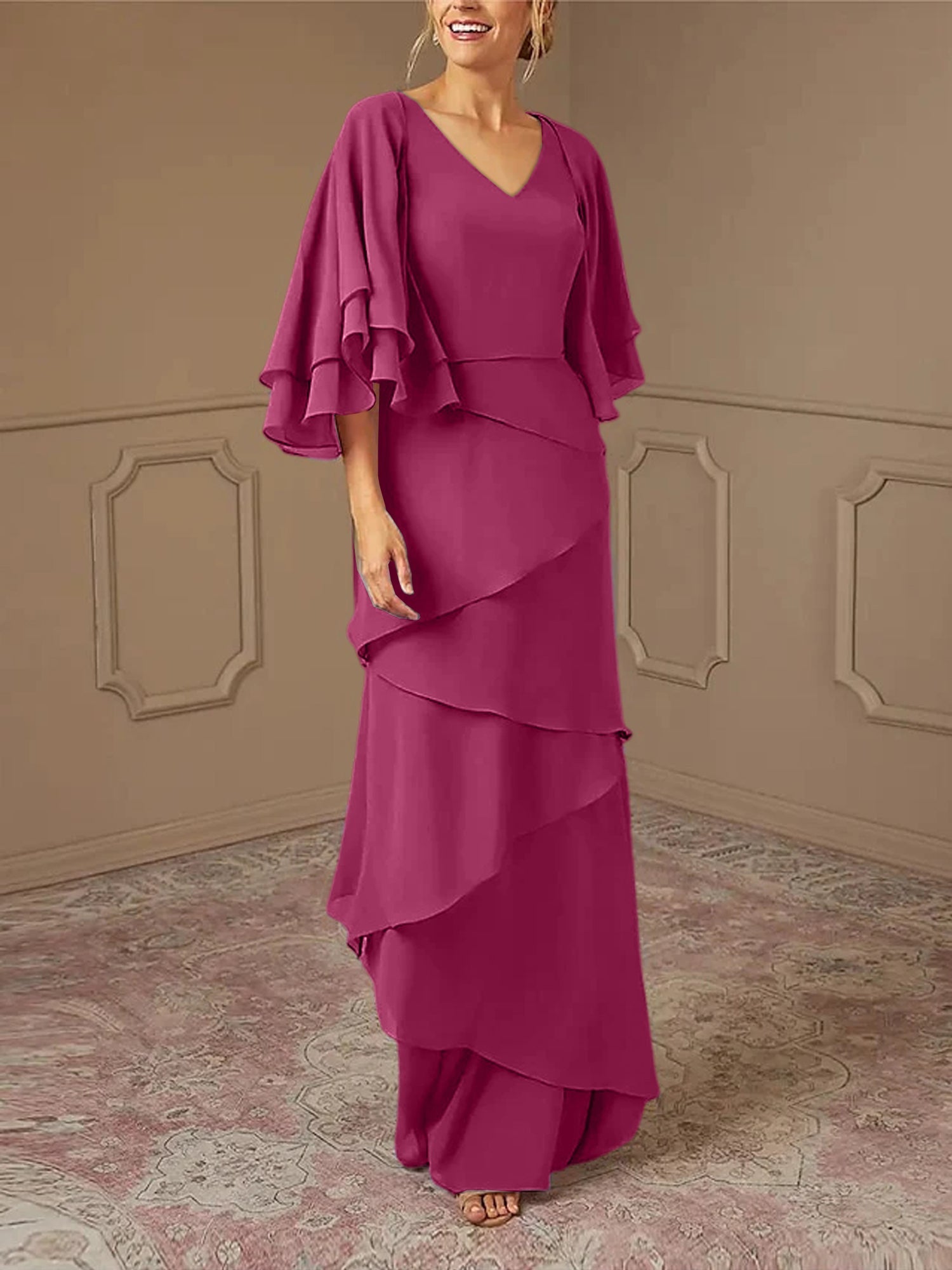 Sheath/Column V-Neck Mother of the Bride Dresses with Jacket