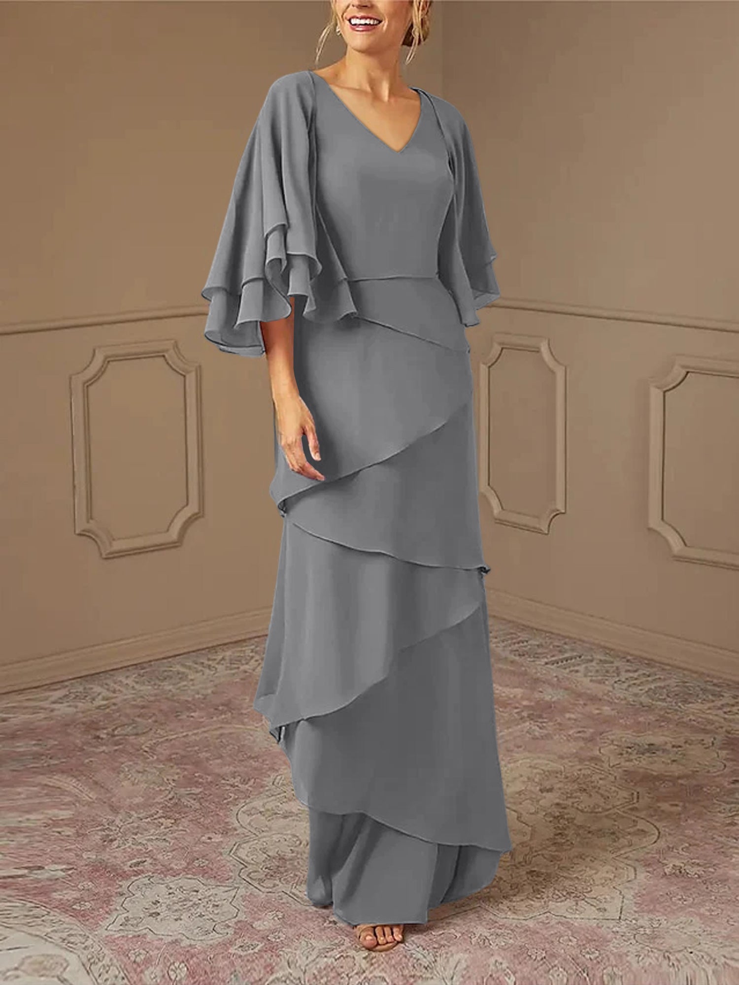 Sheath/Column V-Neck Mother of the Bride Dresses with Jacket