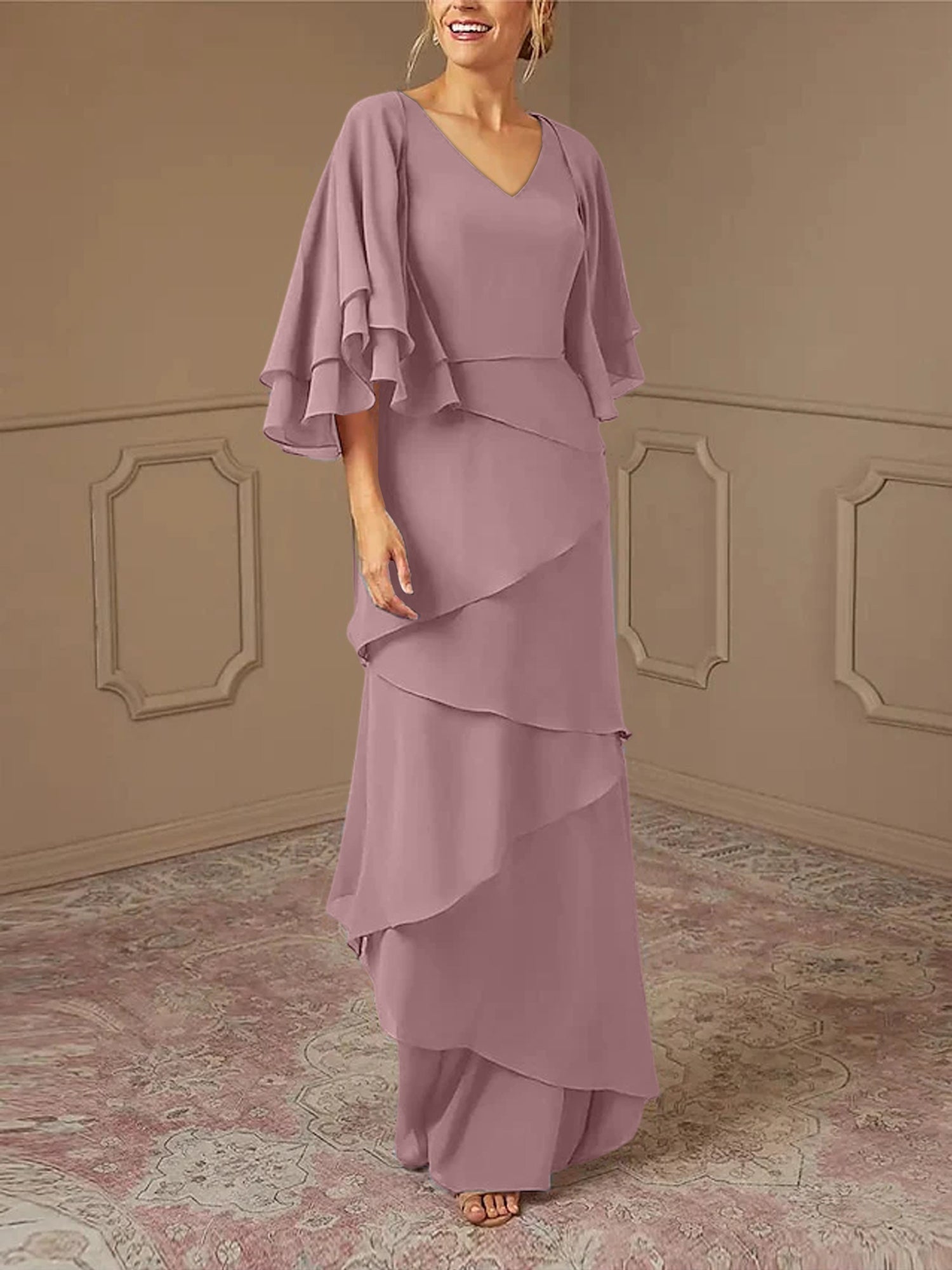 Sheath/Column V-Neck Mother of the Bride Dresses with Jacket