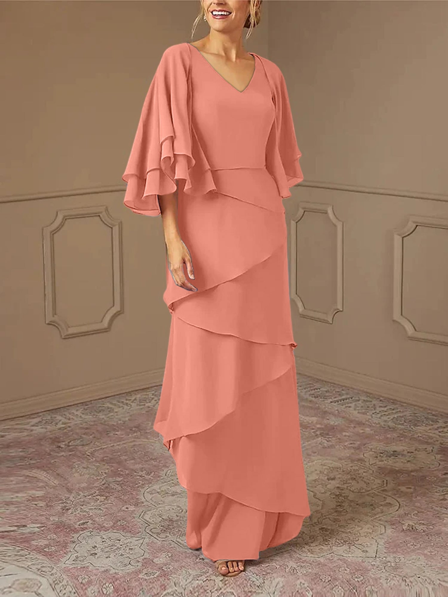 Sheath/Column V-Neck Mother of the Bride Dresses with Jacket