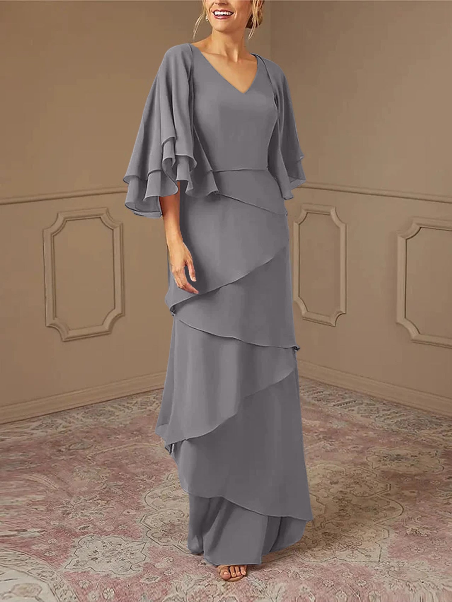 Sheath/Column V-Neck Mother of the Bride Dresses with Jacket