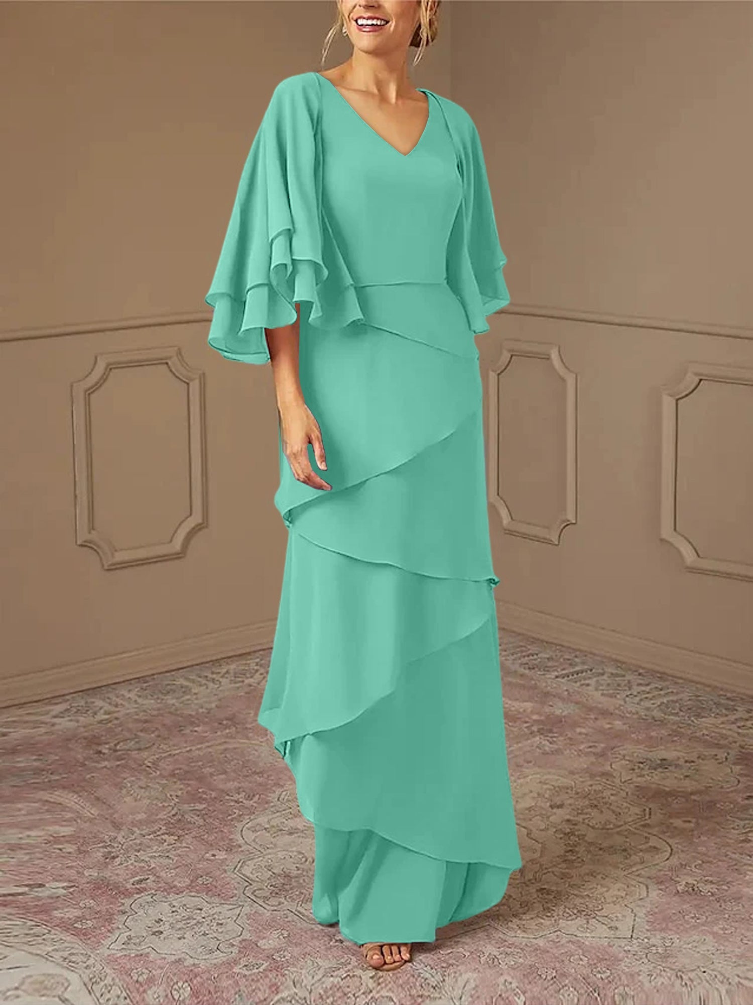 Sheath/Column V-Neck Mother of the Bride Dresses with Jacket