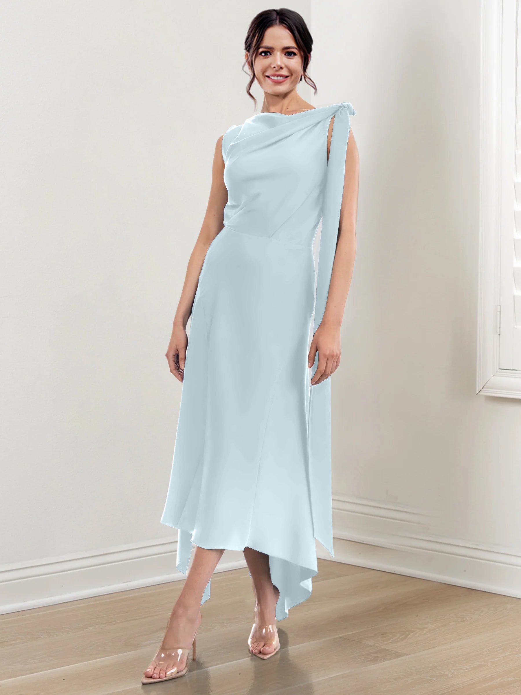 Sheath/Column Jewel Neck Tea-Length Mother of the Bride Dresses