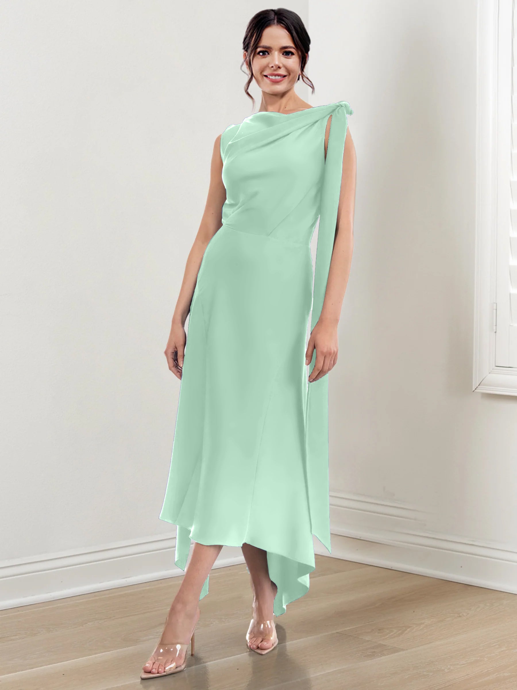 Sheath/Column Jewel Neck Tea-Length Mother of the Bride Dresses